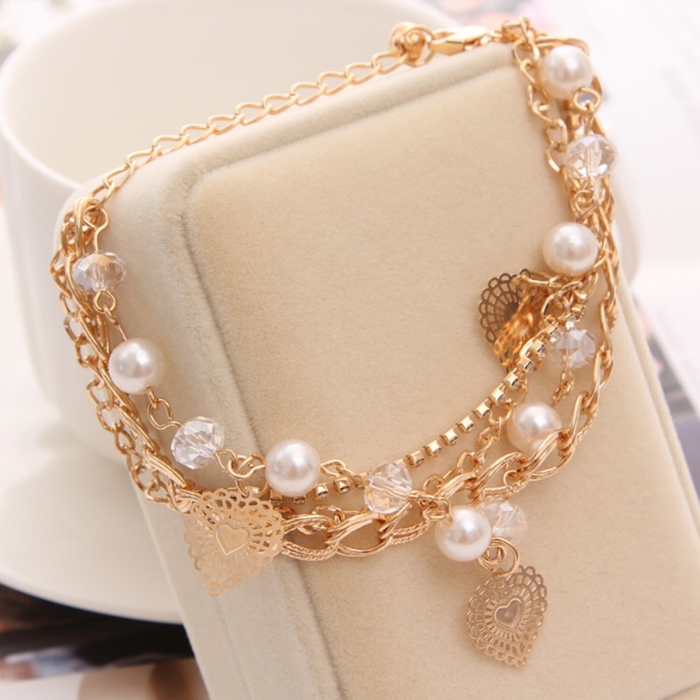 Multilayer Gold Chain Pearl Charm bracelet